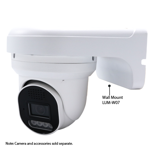 Luminys LUM-W07 Luminys LUM-W07: Wall Mount Bracket for 5MP Kit Turret Camera, mounted on the included wall bracket