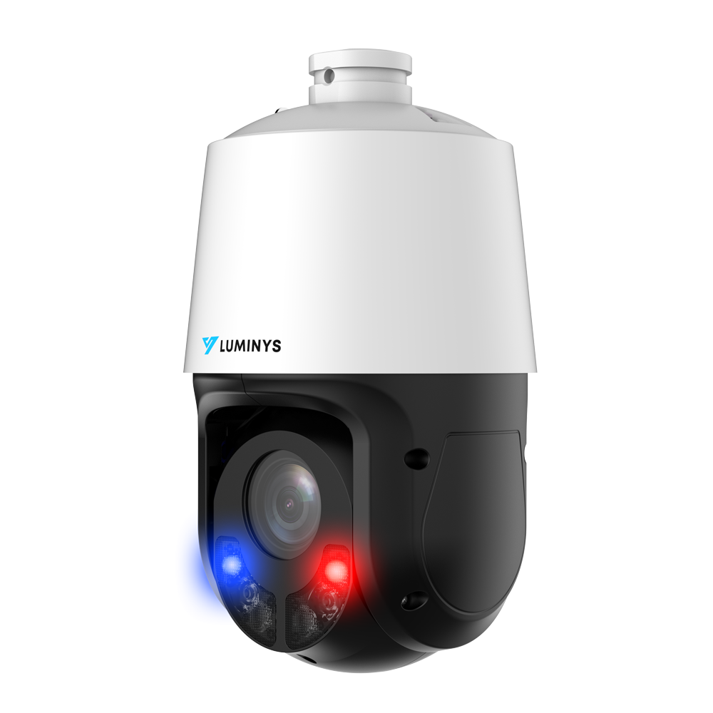 Luminys P44-8DB25 8MP Network 25x LumiDeterrent PTZ Camera, left angle view