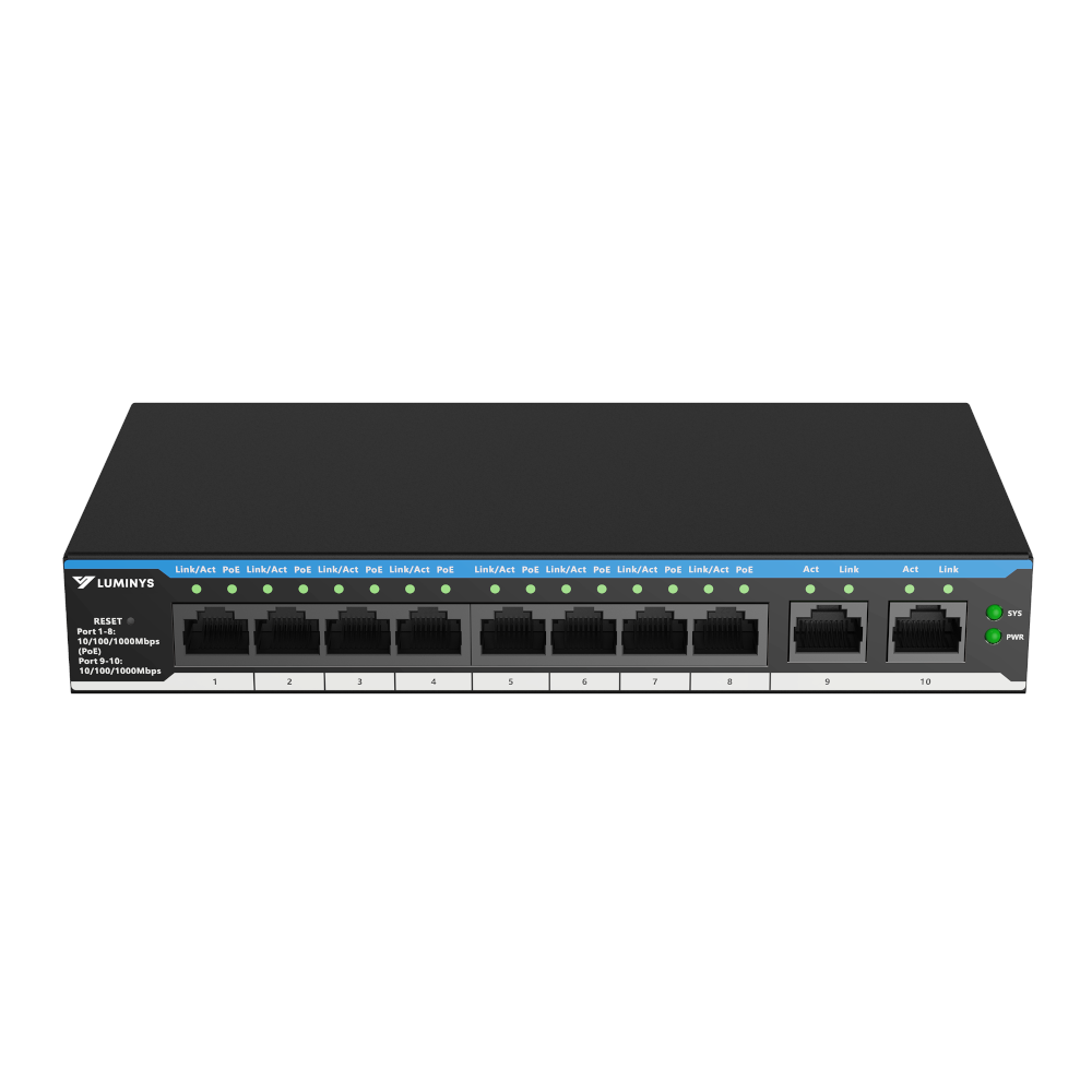 Luminys SML-10GPA 8-port PoE switch, front ports
