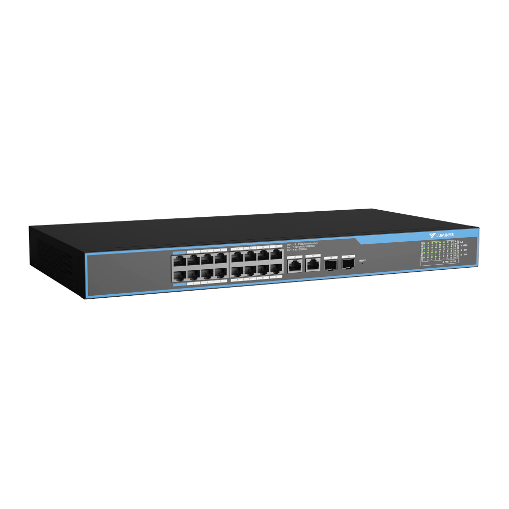 Luminys SML-20GPA 16-port PoE switch, right angle view