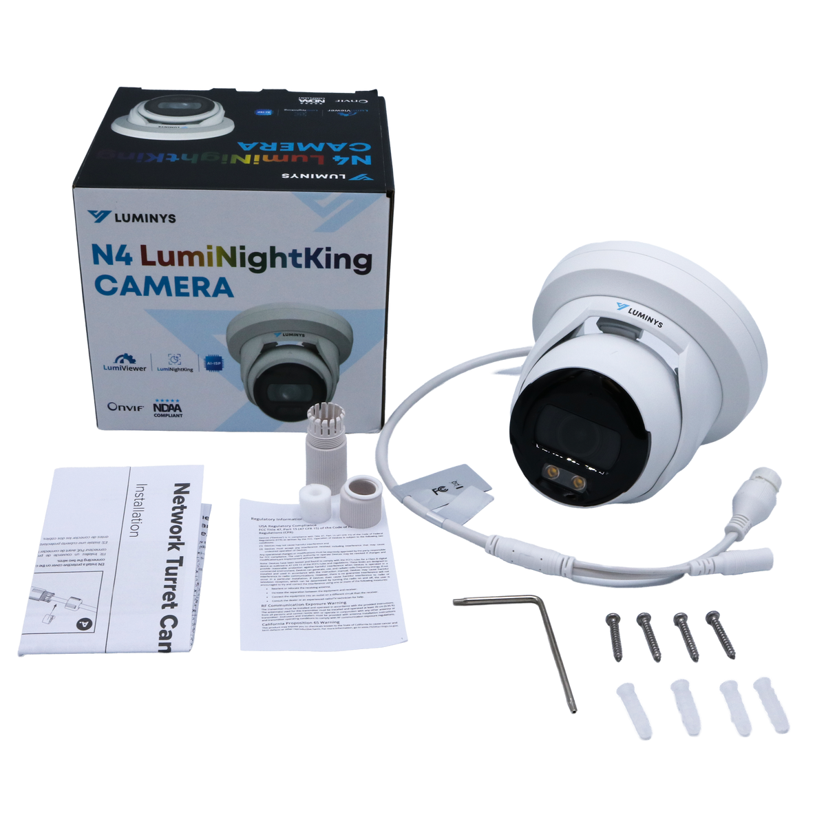 Luminys N4T-4VA2 Luminys 4MP Network LumiNightKing Turret Camera, what's in the box