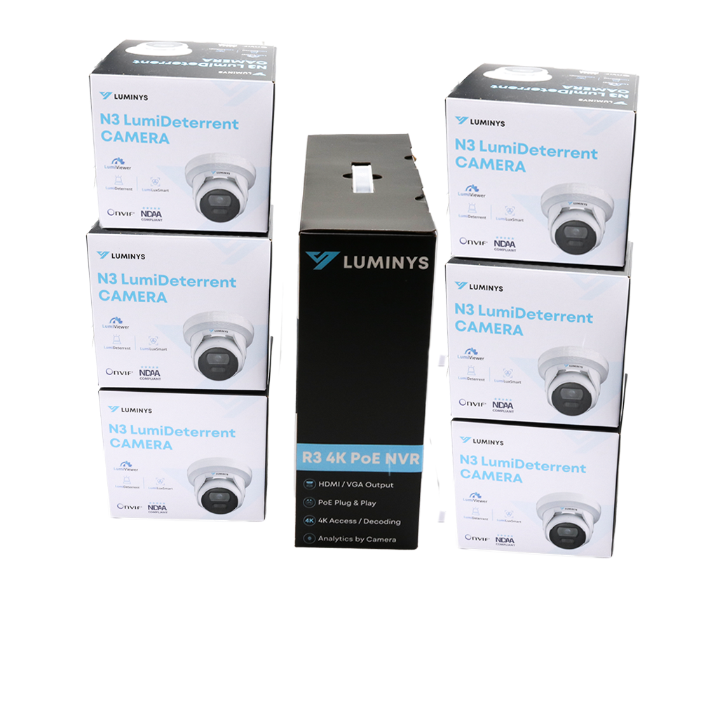 Luminys K56-8D1A2 5MP 8CH LumiDeterrent IP Kit With 6 Cameras, NVR and camera boxes