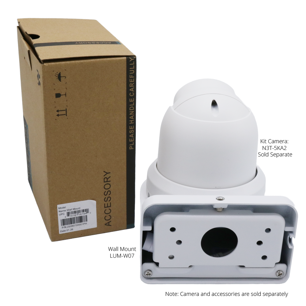 Luminys LUM-W07 Luminys LUM-W07: Wall Mount Bracket for 5MP Kit Turret Camera, mounted on the included wall bracket