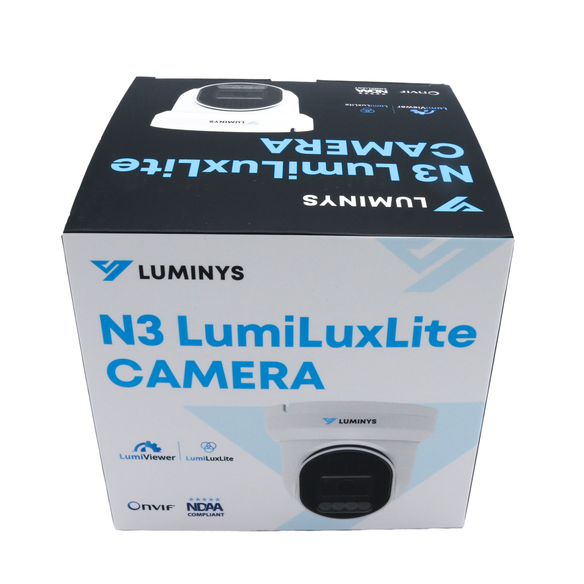 Luminys K56-8L1A2 5MP LumiLuxLite Network Kit, camera packaging, side view