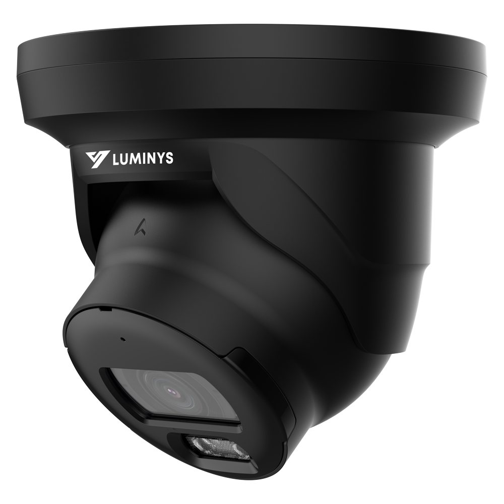 Luminys N3T-4LA2B Luminys 4MP Network LumiLuxSmart Black Turret Camera, left angle view