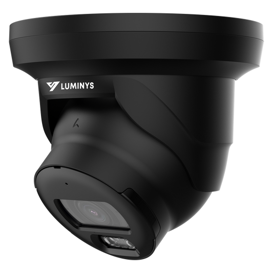 Luminys N3T-4LA2B Luminys 4MP Network LumiLuxSmart Black Turret Camera, left angle view