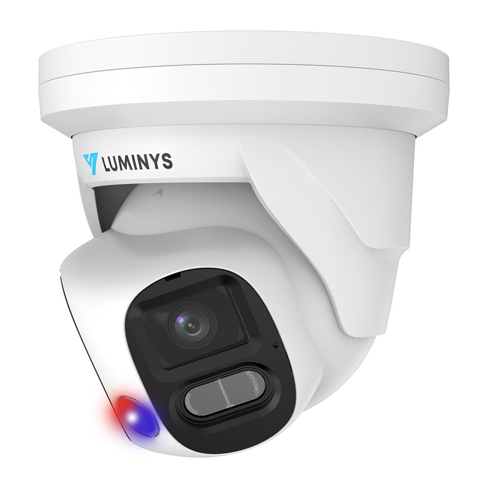 Luminys N5P-8DA2 2 x 4MP LumiDeterrent Series Stitched Turret Camera, left angle view