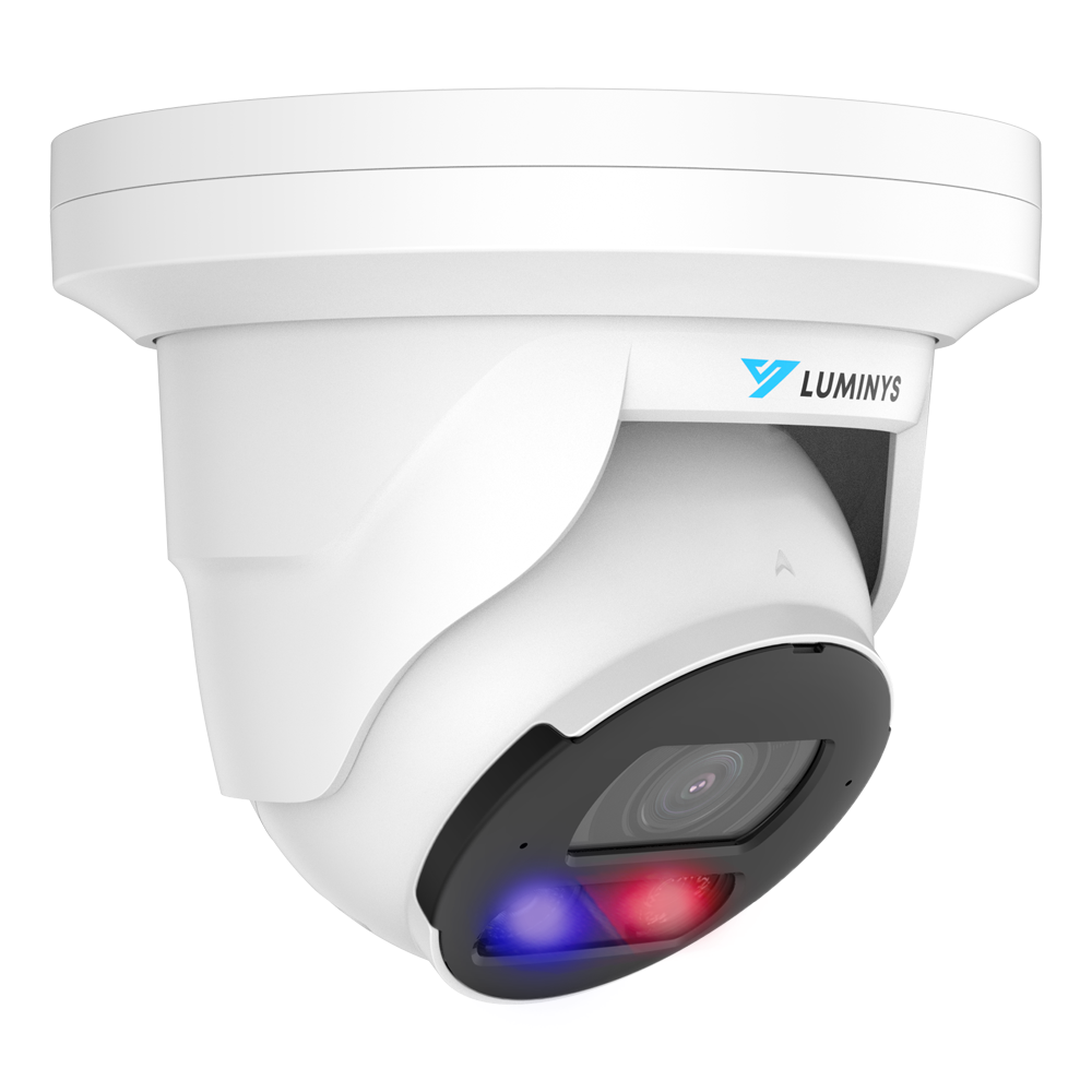 Luminys N5T-8DA2 8MP Network LumiDeterrent Turret Camera, right angle view