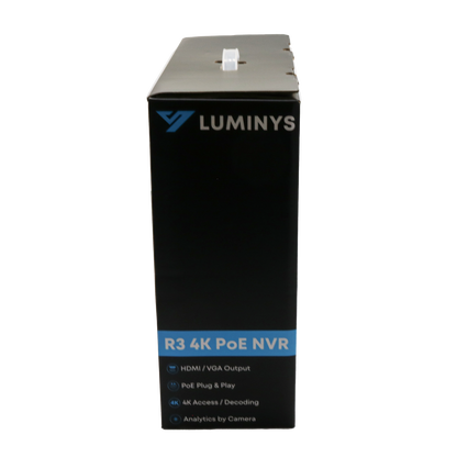 Luminys R32-16PA R3 Starter Series NVR, retail packaging, side view