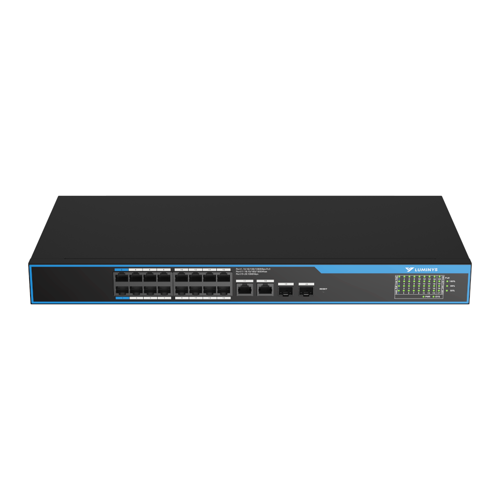 Luminys SML-20GPA 16-port PoE switch, front ports