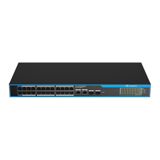 Luminys SML-28GPA Luminys 24-Port PoE Cloud Managed Gigabit Switch, front view
