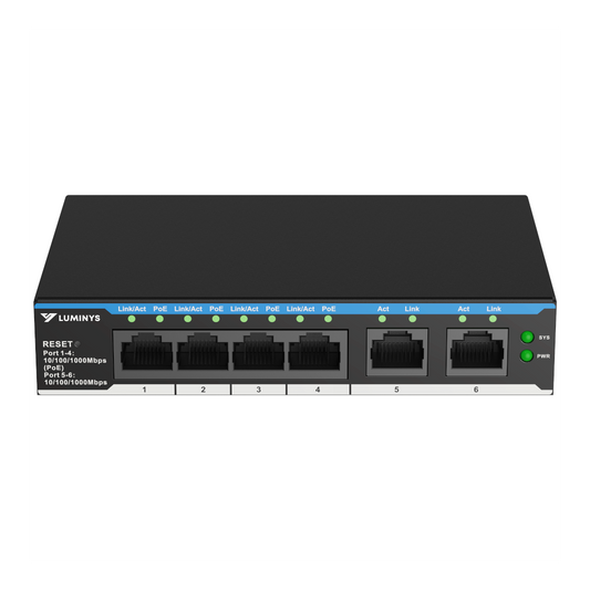 Luminys SML-6GPA Luminys 4-Port PoE Cloud Managed Gigabit Switch, front view