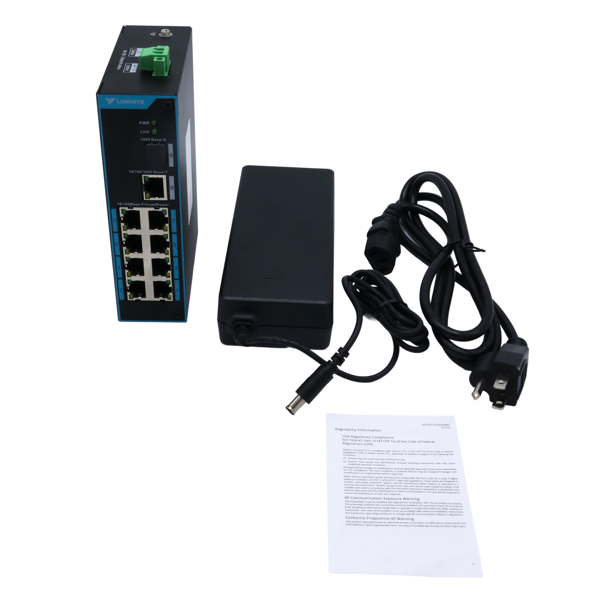 Luminys SUL-10MLA Luminys 8-Port LumiPower UnManaged Megabit Switch, what's in the box