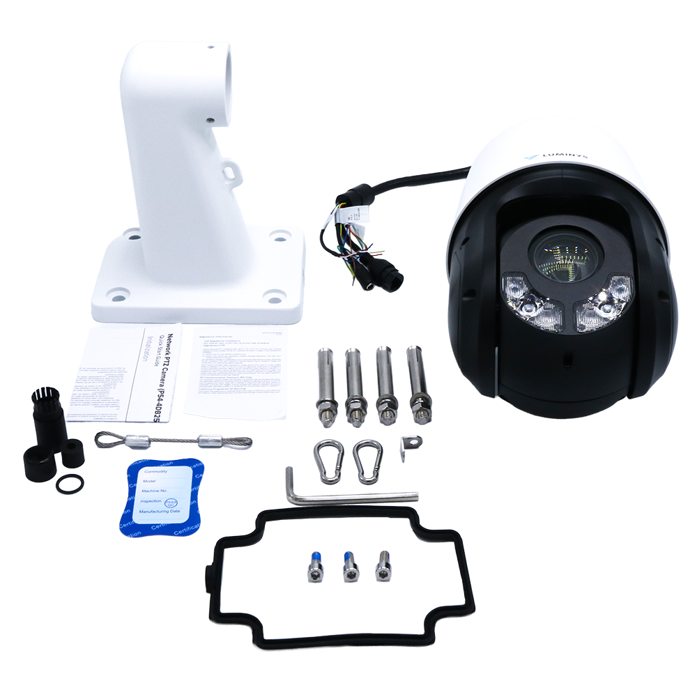Luminys P44-8DB25 8MP Network 25x LumiDeterrent PTZ Camera, what's in the box